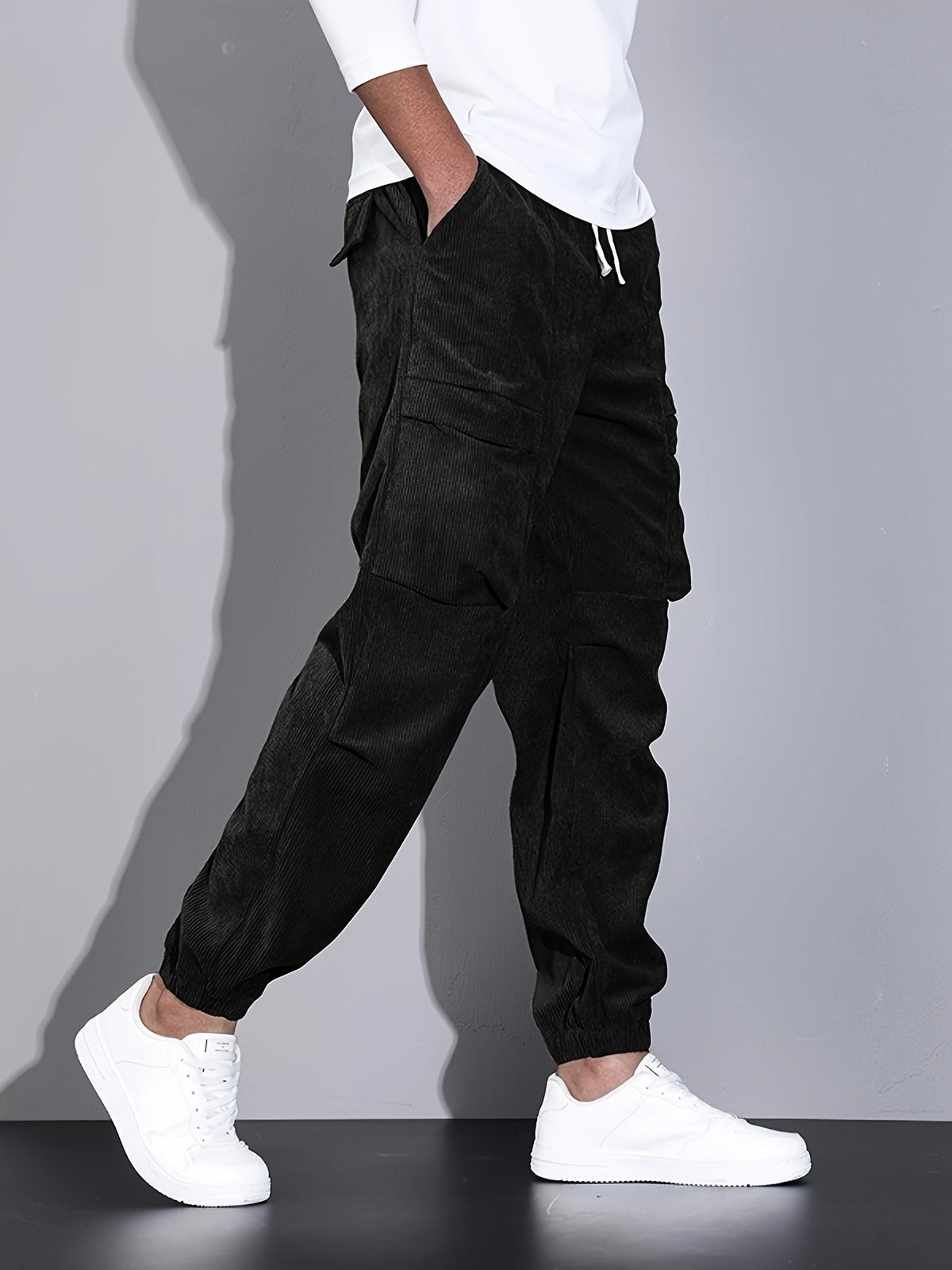 Hudson Corduroy Cargo Pants in Midnight Black
