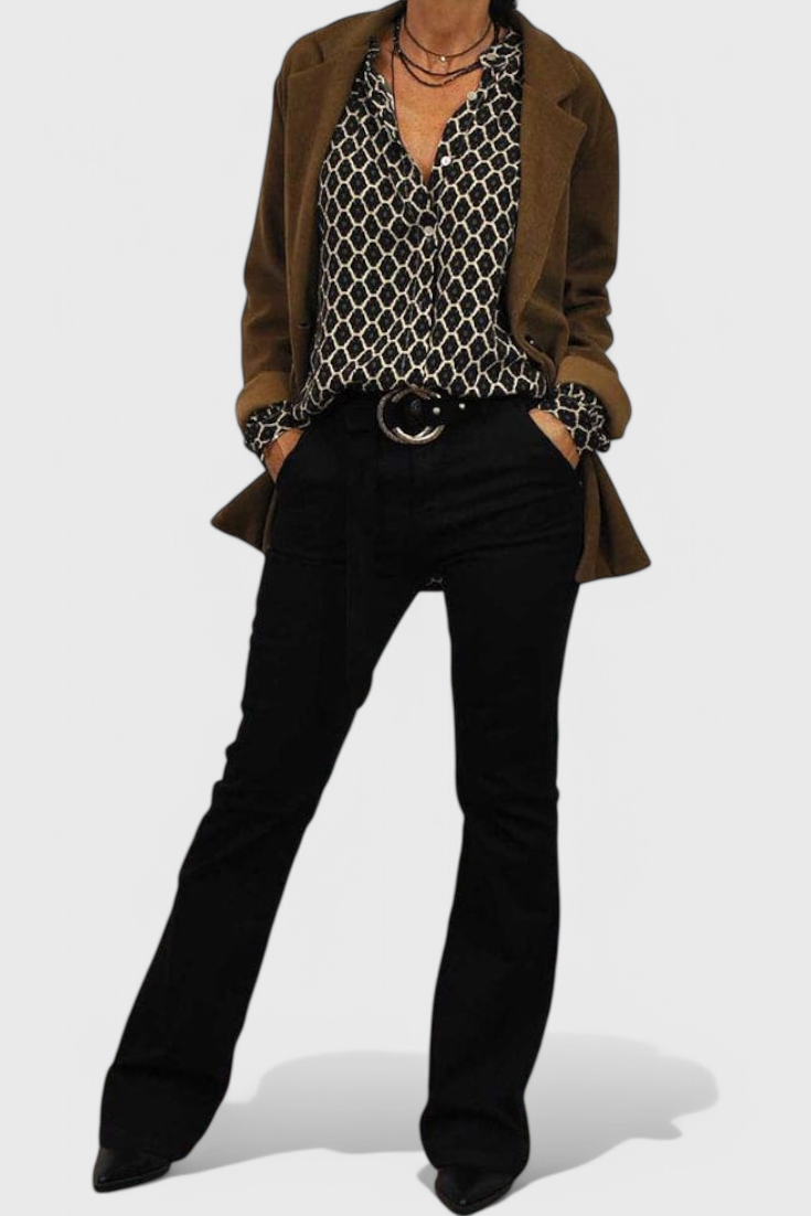 Jemima Geometric Print Blouse with Button Accents – women's shirts, view 2