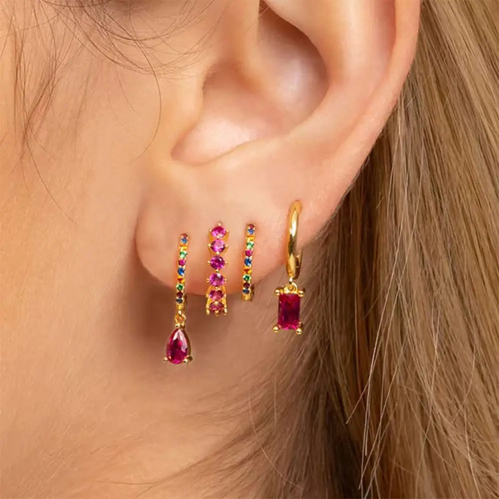 Lacrima drop huggie earring set