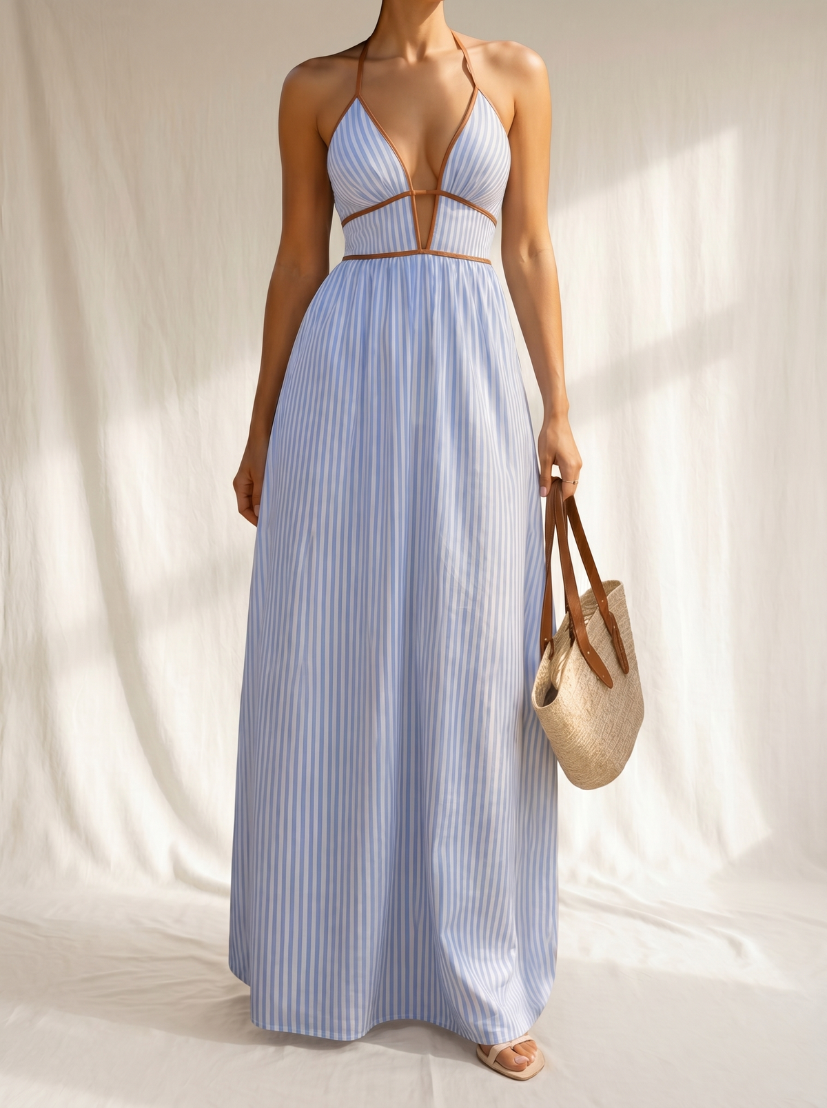 Laurina Striped Maxi Dress with Cut Out Neckline – women's matching sets, view 2
