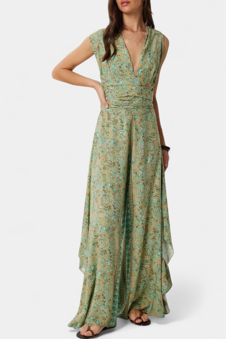 Leandra Floral Wrap Jumpsuit with Open Back Design – women's jumpsuits, view 3