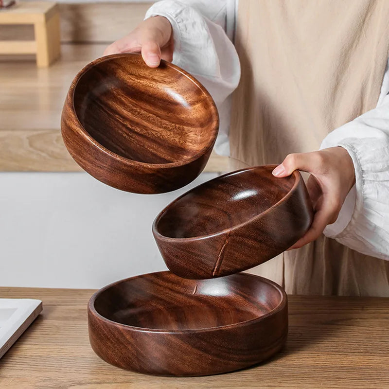 Legno wooden bowls with salad