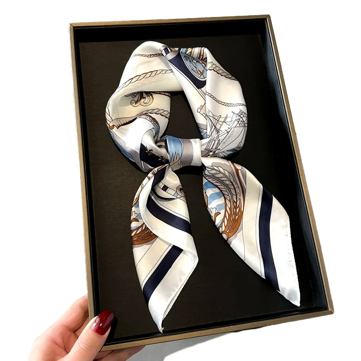 Livia Silk-Feel Square Scarf in Ivory