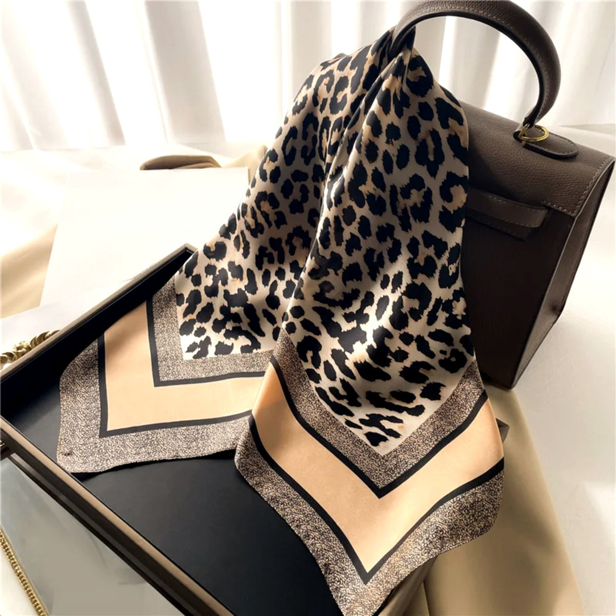 Livia Silk-Feel Square Scarf in Leopard