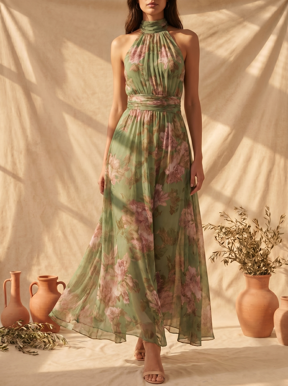 Livia Chic Floral Maxi Halter Dress – women's floral dresses, view 2
