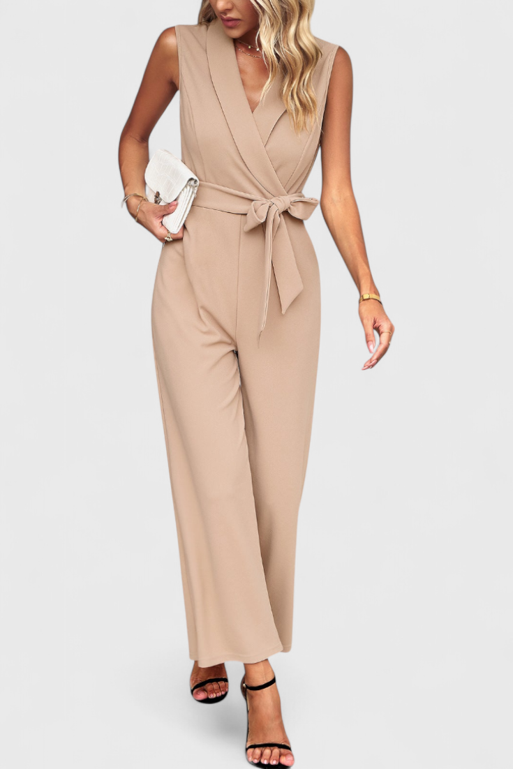 Luciana Adjustable Waist Cross Back Jumpsuit with Flared Legs – women's jumpsuits, view 2