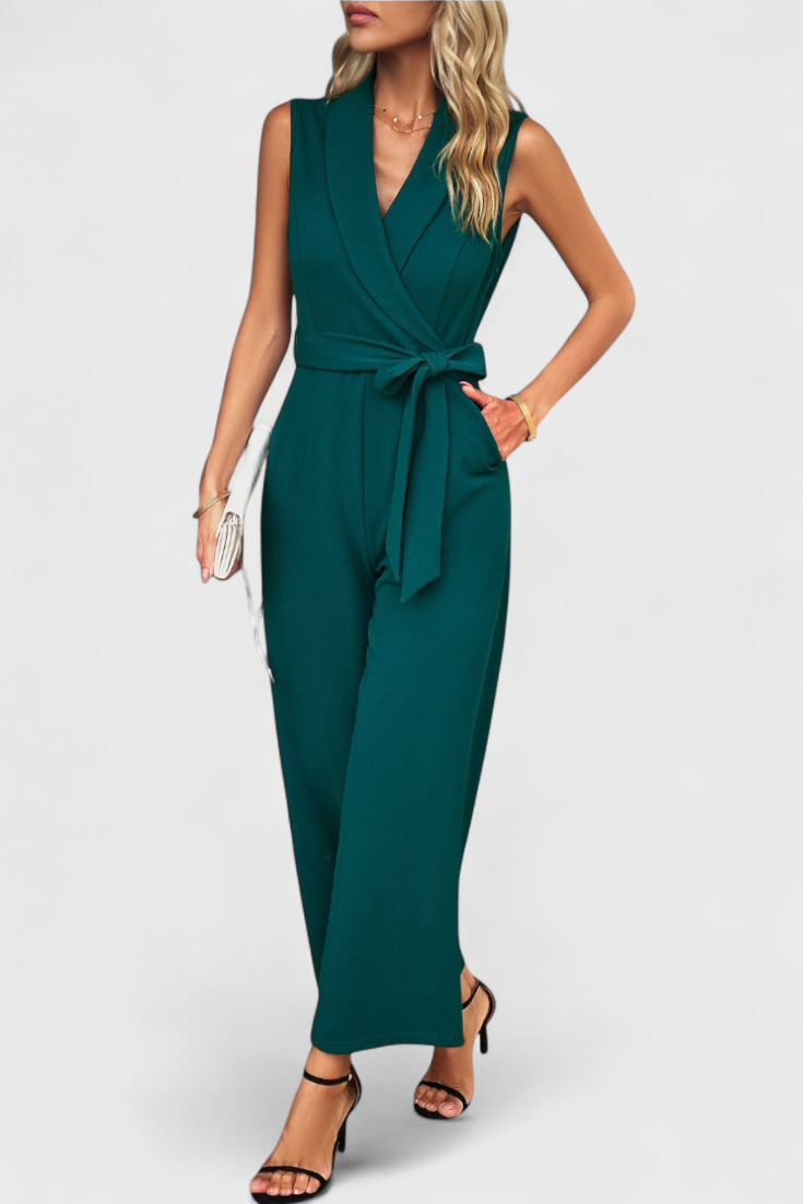 Luciana Adjustable Waist Cross Back Jumpsuit with Flared Legs – women's jumpsuits, view 4