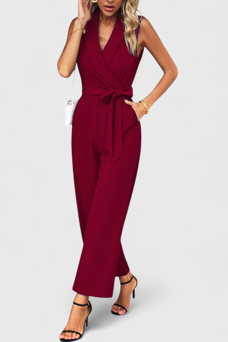 Luciana Adjustable Waist Cross Back Jumpsuit with Flared Legs – women's jumpsuits, view 5