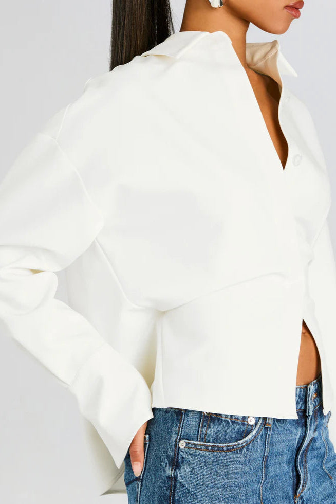 Elegant Draped Button Up Blouse – women's shirts, view 2