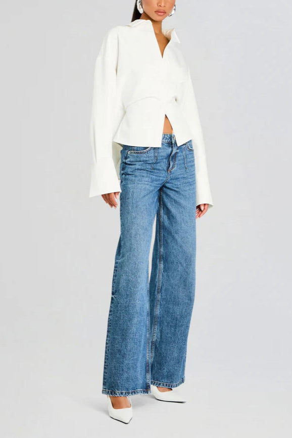 Elegant Draped Button Up Blouse – women's shirts, view 4