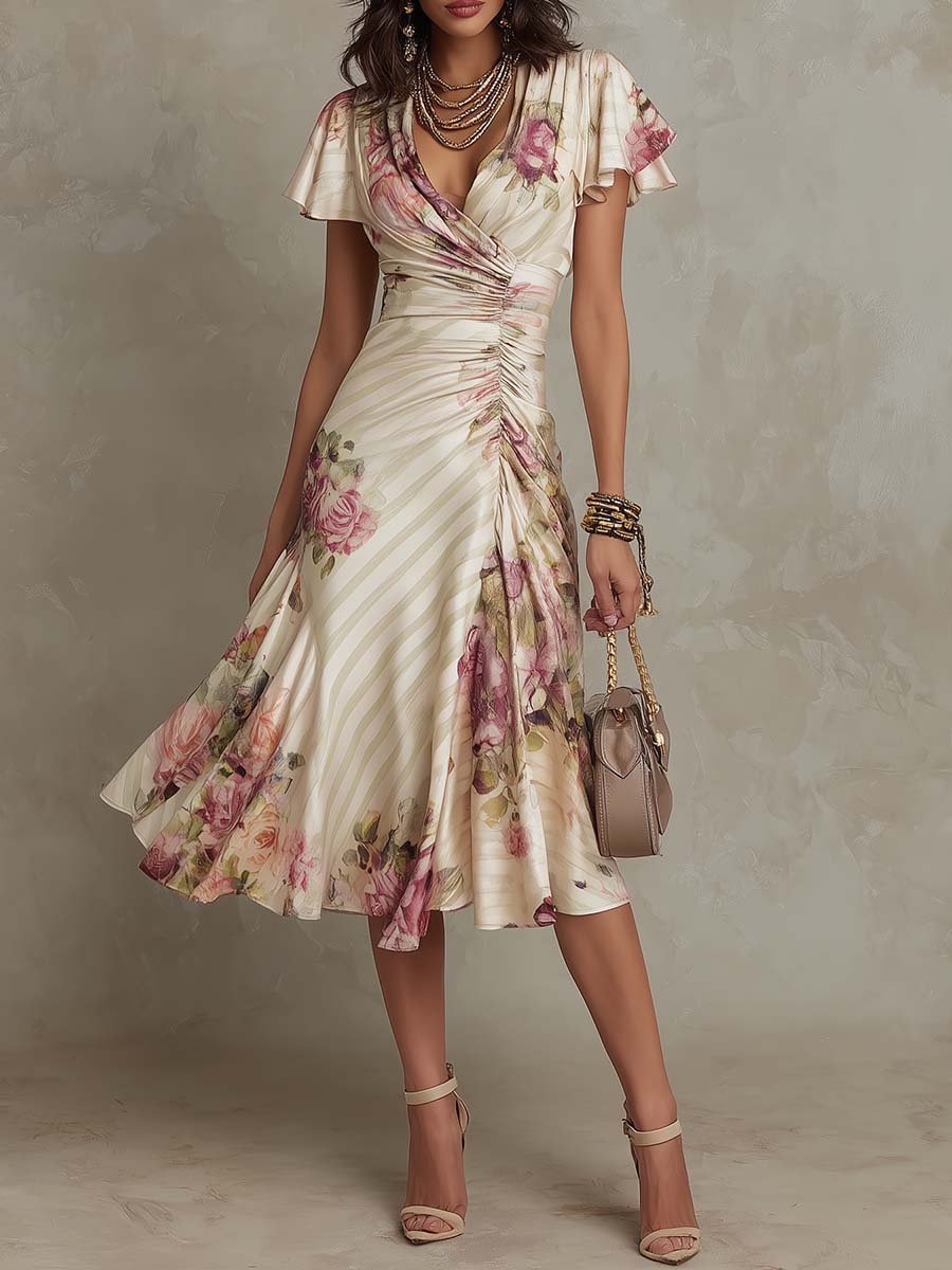 Margaret Robe Midi Satinée Florale Vintage – women's dresses