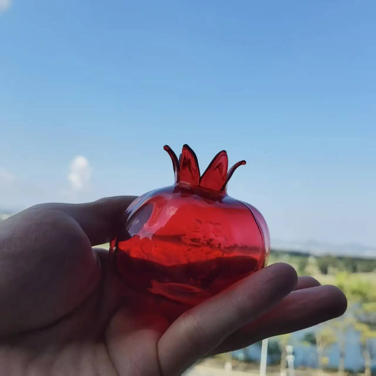 Melograno red vase held in hand