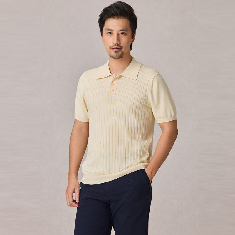 Menaggio men's fine ribbed knit polo in Cream