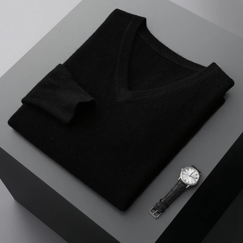 Men's wool v-neck sweater, additional view