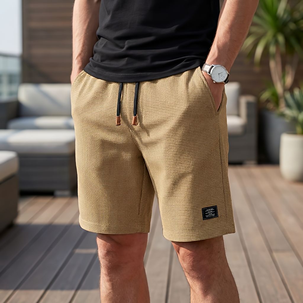 Nathan men's lightweight summer shorts in khaki, front view