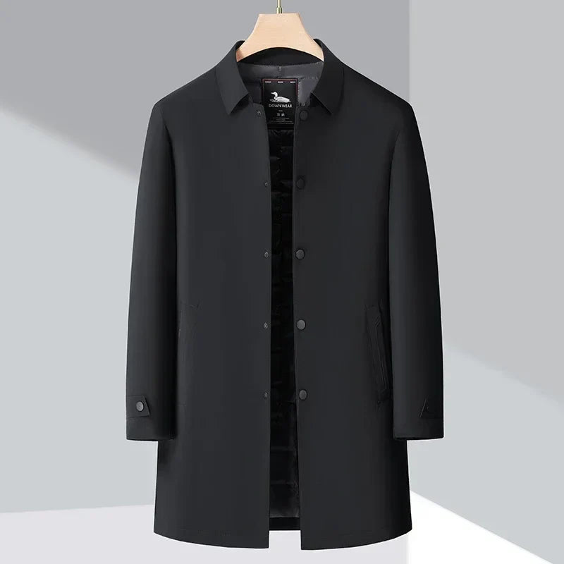 Navigli men's insulated overcoat in Black, buttoned up