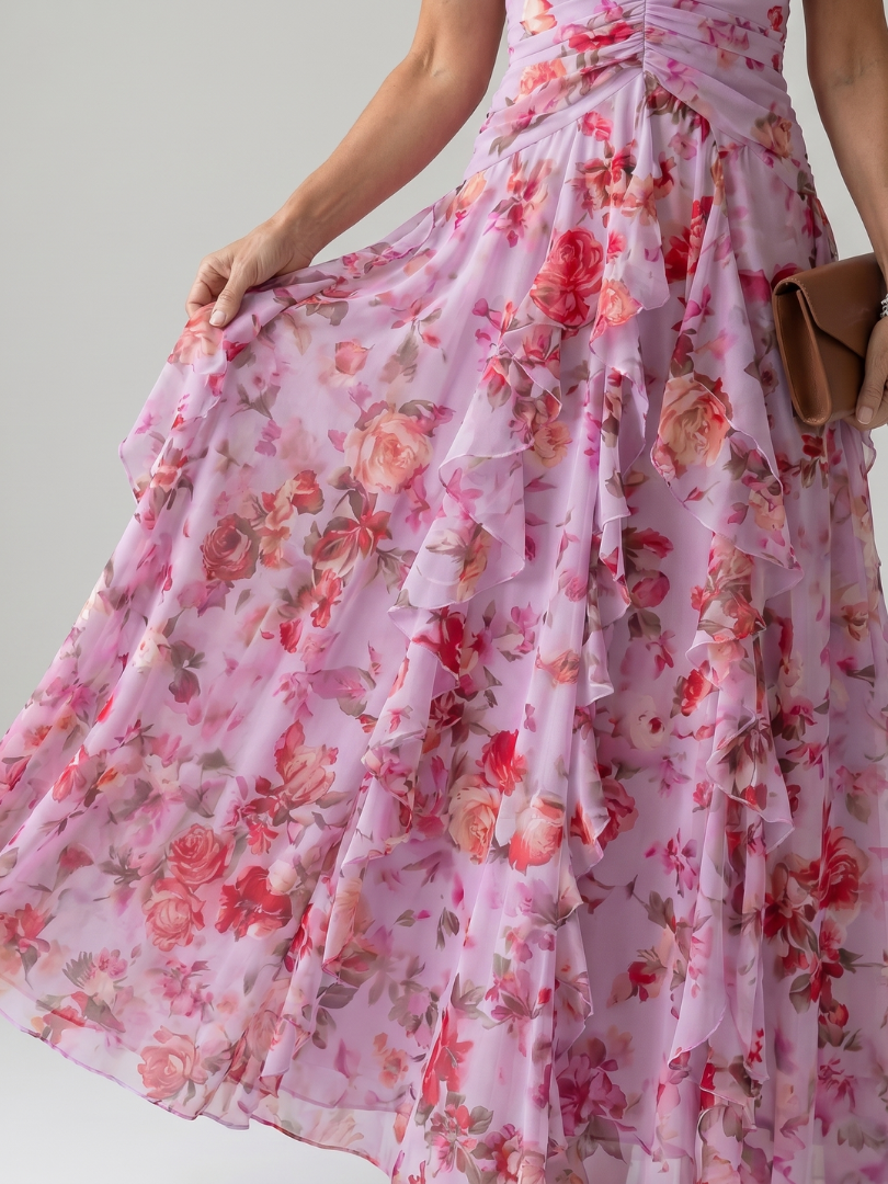 Nori Halter Neck Ruched Bodice Floral Maxi Dress – women's dresses, view 3
