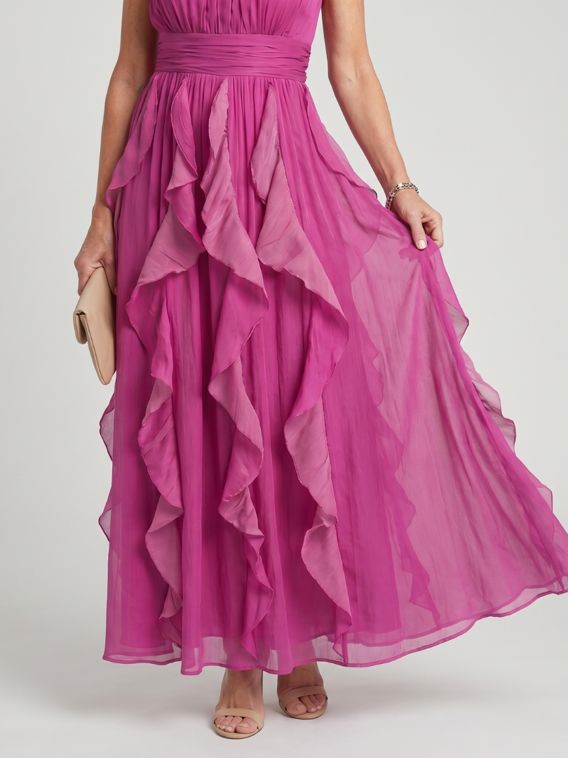 Orea High Neck Gathered Ruffle Layers Maxi Dress – women's dresses, view 3