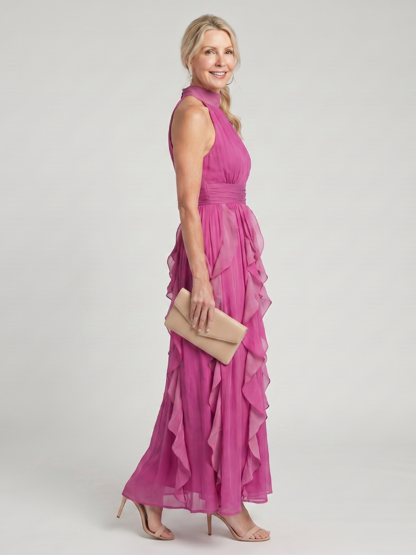 Orea High Neck Gathered Ruffle Layers Maxi Dress – women's dresses, view 4