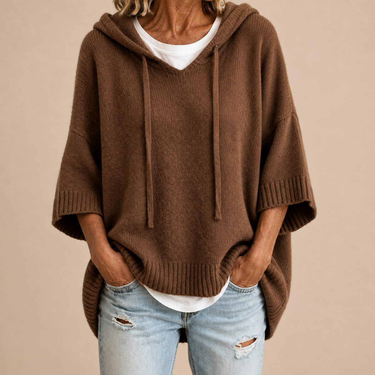 Oriana women's hooded knitted poncho