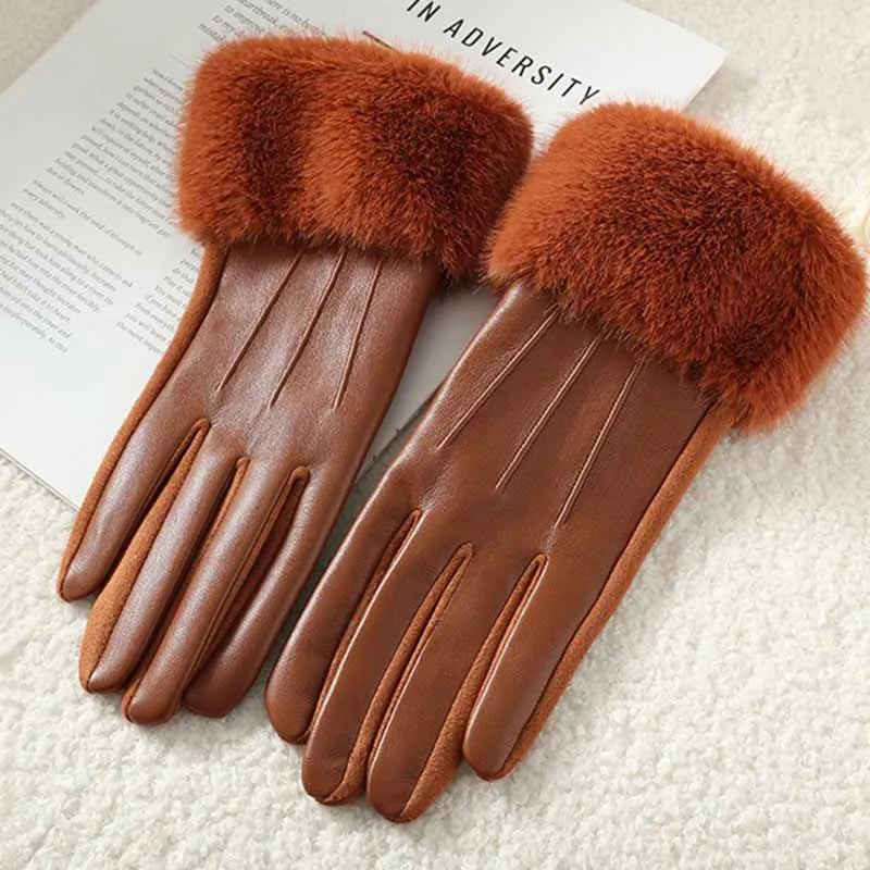 Orietta Faux-Fur Cuff Gloves in Caramel