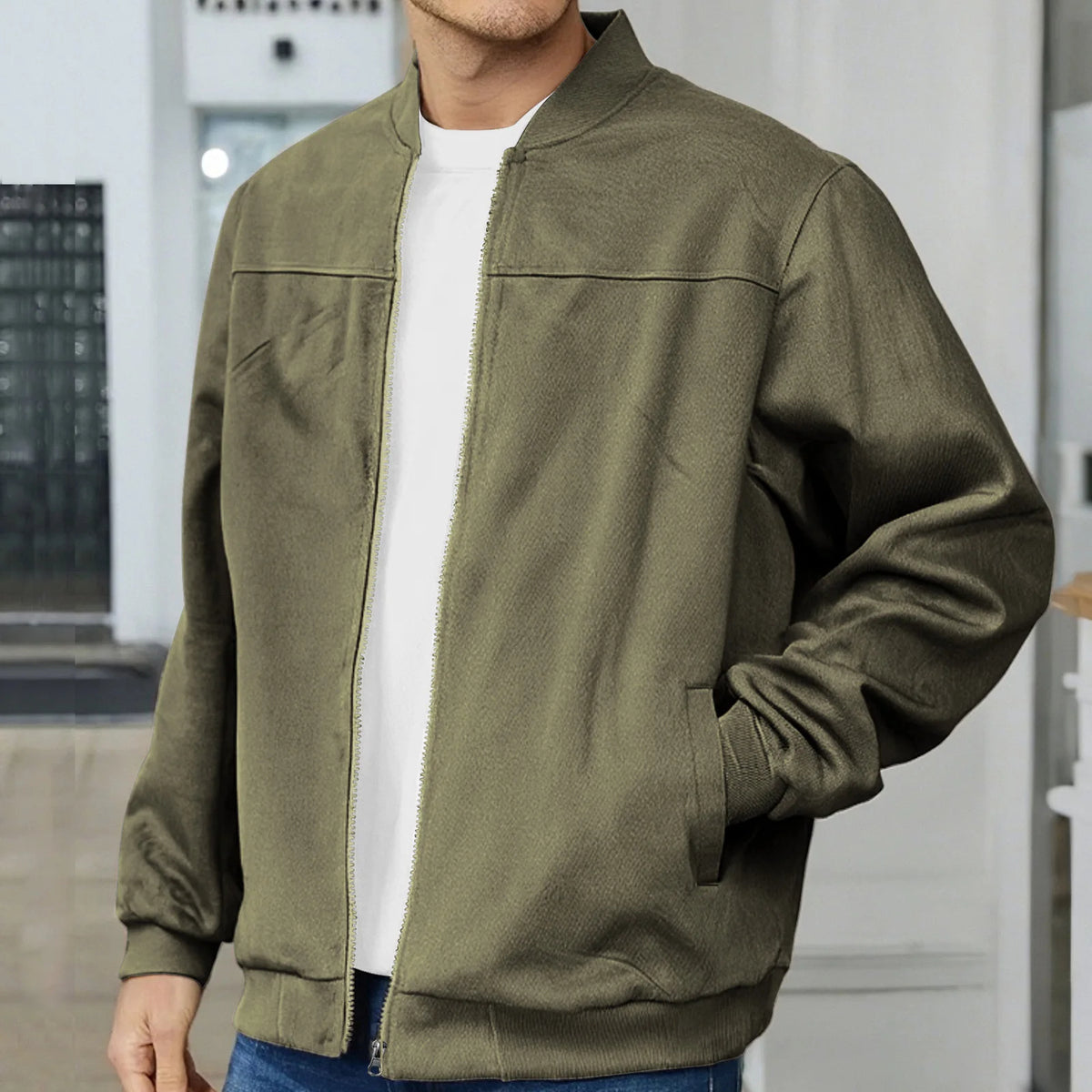 Oscar men's suede bomber jacket in Green