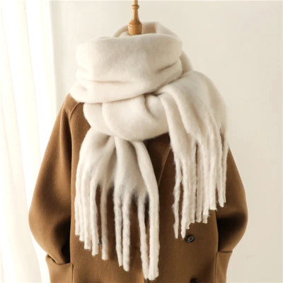 Ottavia Fringed Blanket Scarf in Ivory