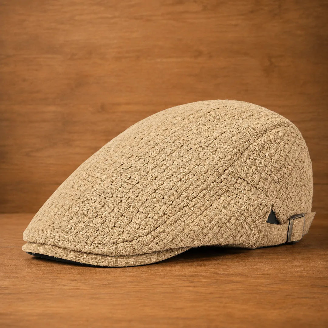 Pietro Textured Adjustable Flat Cap in Beige