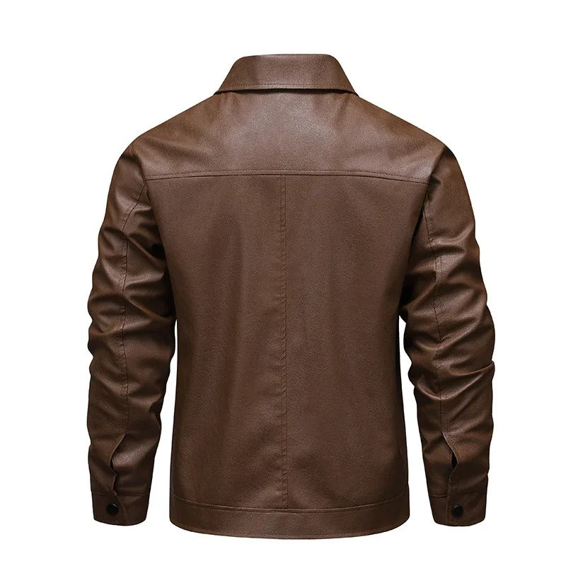 Windproof men's elegant leather jacket, additional view