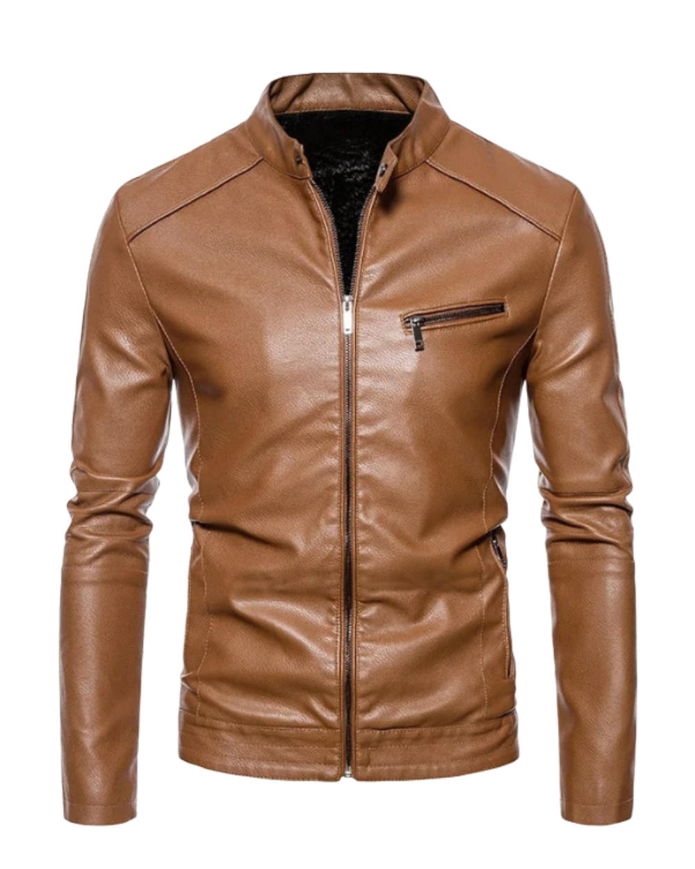 Plush men's leather jacket, view 4