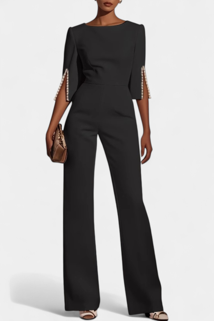 Chic Three Quarter Sleeve Jumpsuit with Pearl Accents – women's jumpsuits, view 6