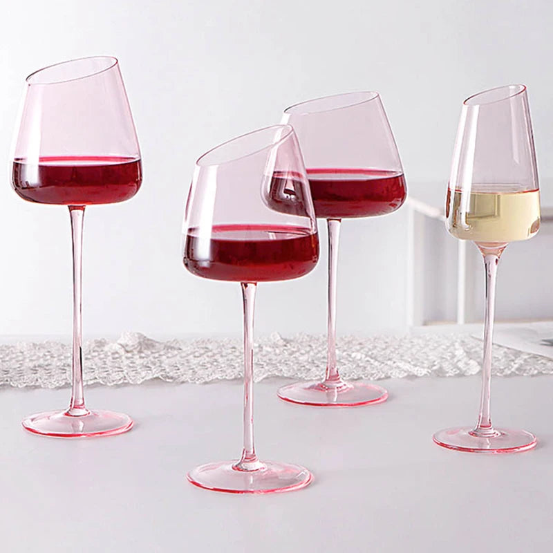 Rosa blush pink wine glasses with red and white wine