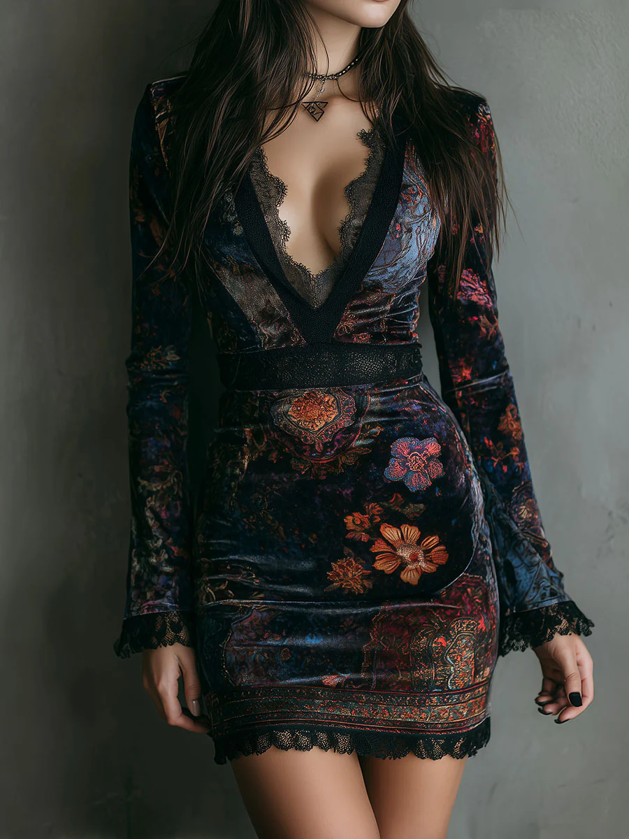 Rosalie women's velvet floral dress, alternate view