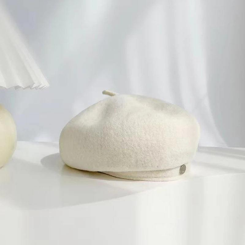 Rosella Wool-Blend Felt Beret in Ivory