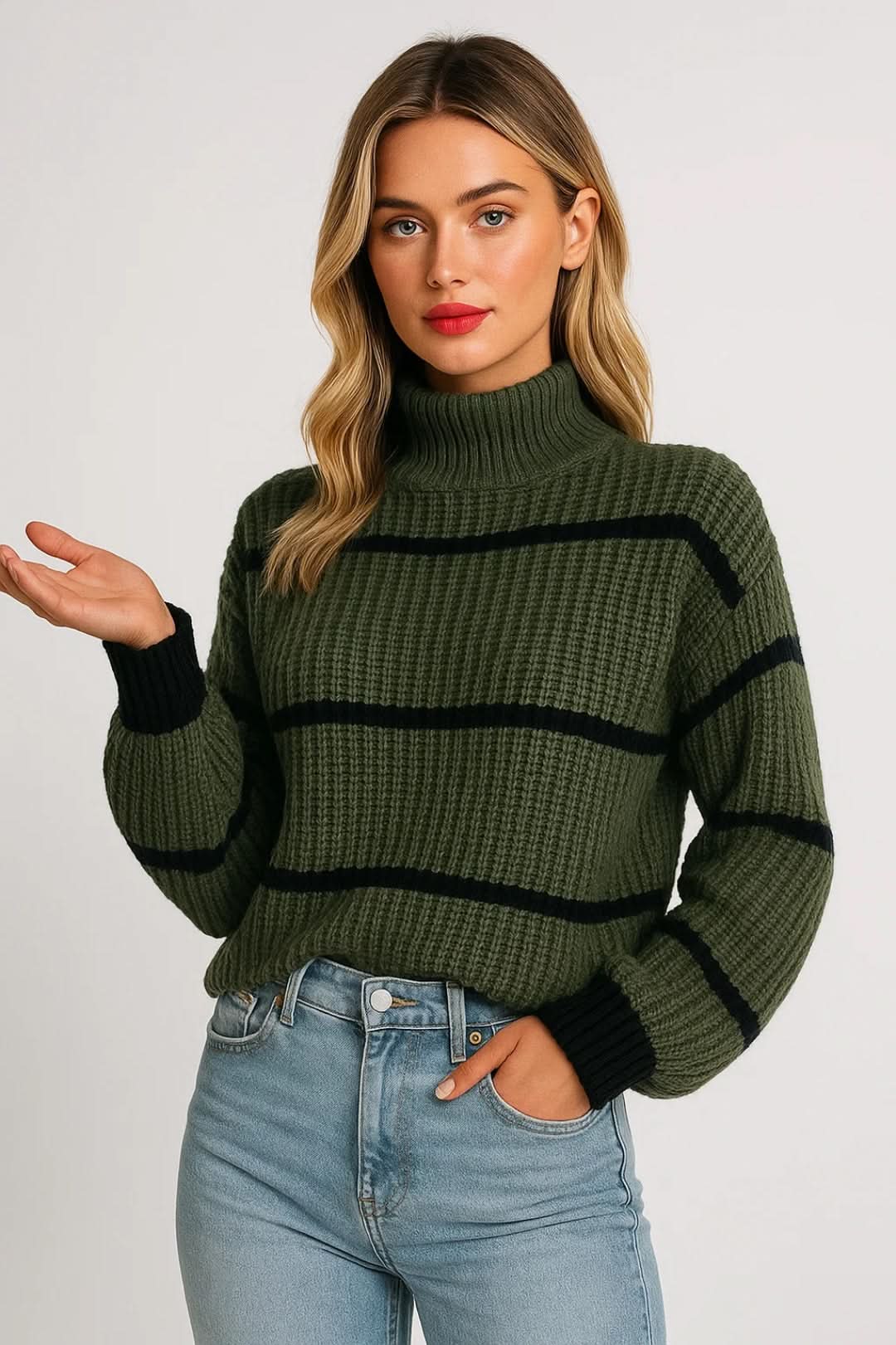 Serelle Striped Stand Collar Sweater – women's sweaters, view 3