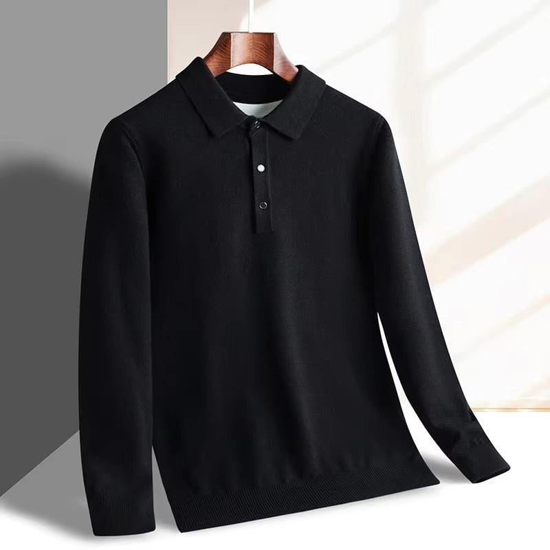 Spoleto men's long-sleeve knit polo in Black