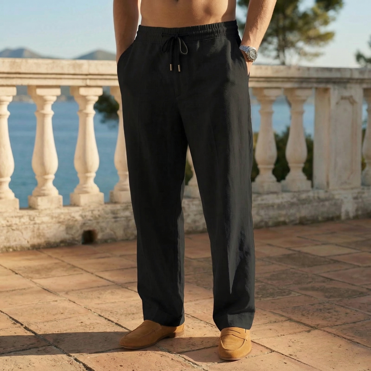 Leonardo men's elegant linen pants, view 4