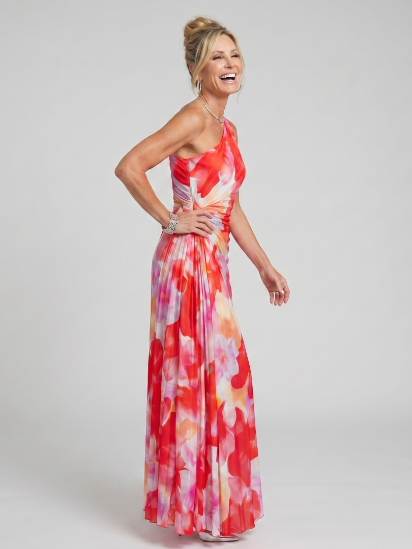 Taya One Shoulder Pleated Bodice Midi Dress – women's dresses, view 2