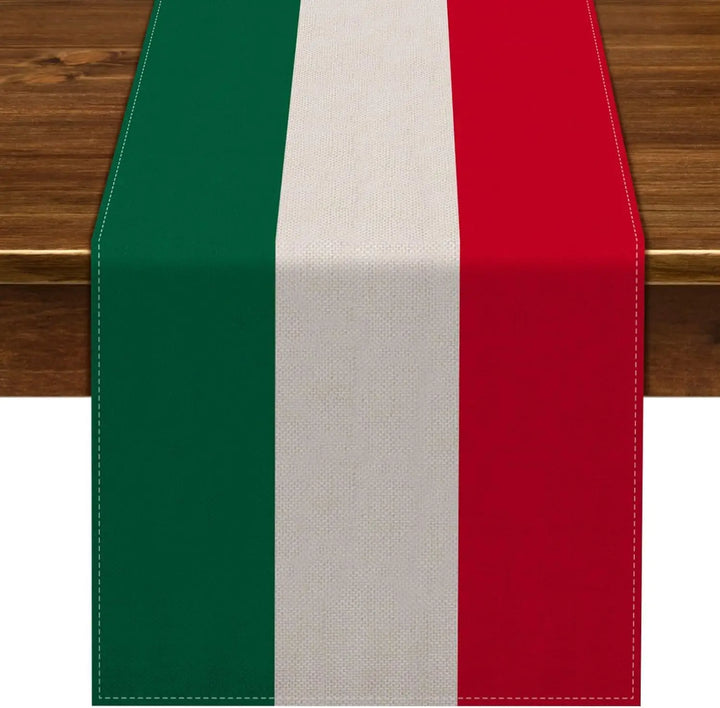 Tricolore green, white and red table runner