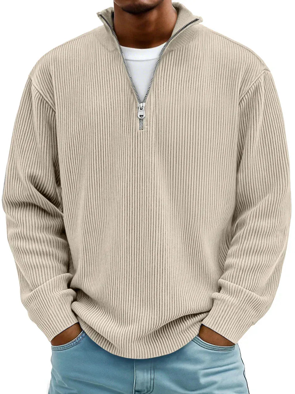 Varenna Corduroy Half-Zip in Beige