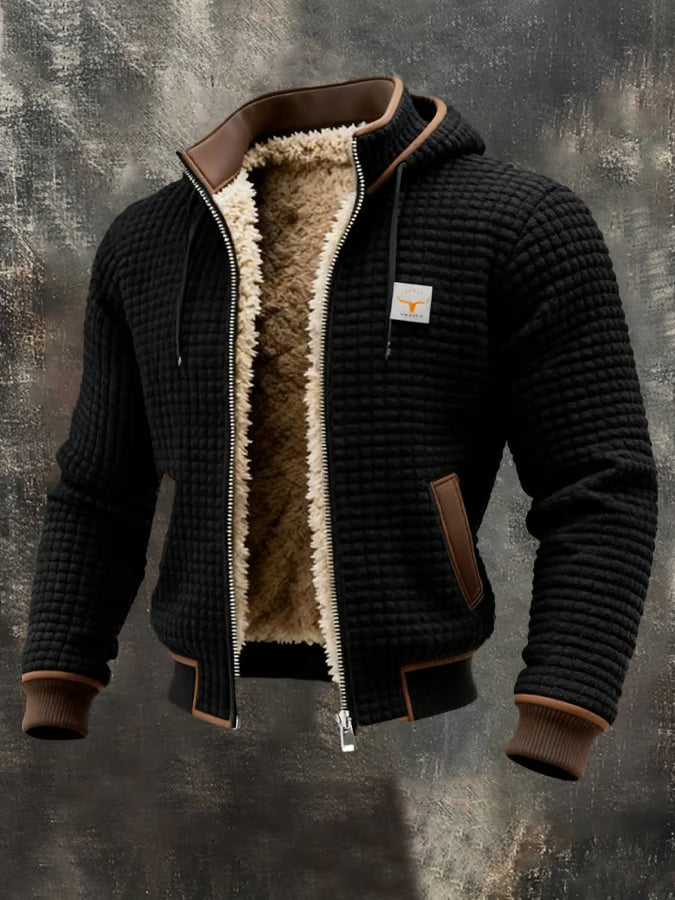 Vintage Zip-Up Hooded Jacket in Black
