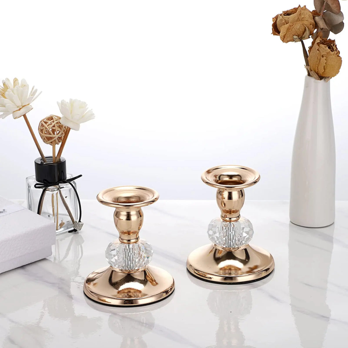 Vittoria candle holders styled with flowers