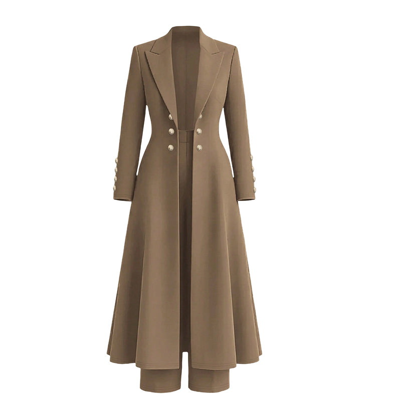 Vittoria women's double-breasted knit coat and pants set - Camel
