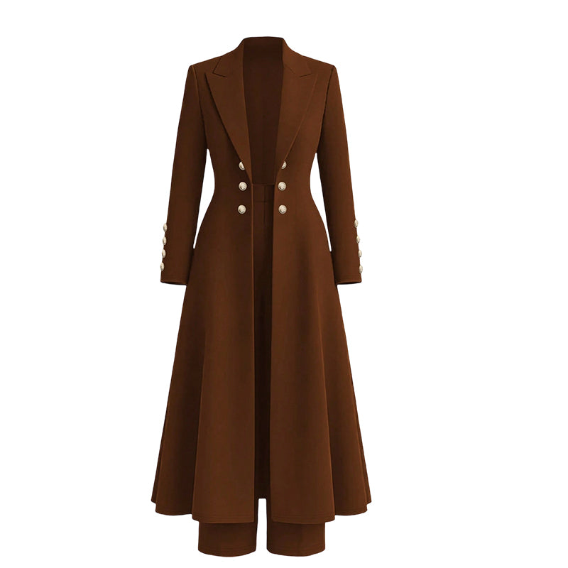 Vittoria women's double-breasted knit coat and pants set - Coffee