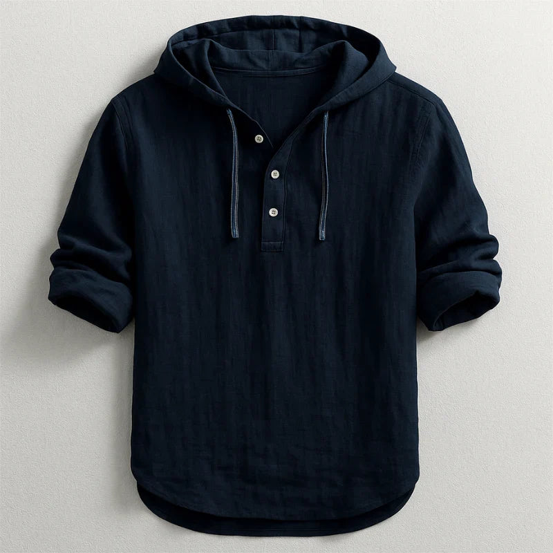 Men's Weston hooded henley shirt — Midnight Black