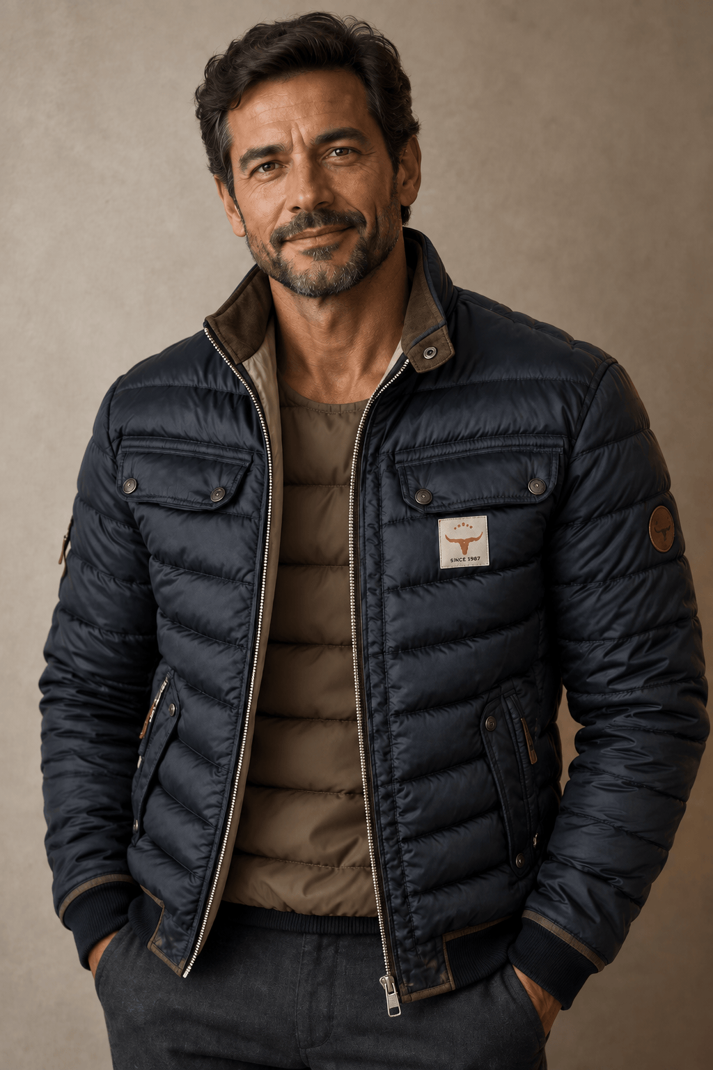 Wyatt men's quilted down puffer jacket, front view
