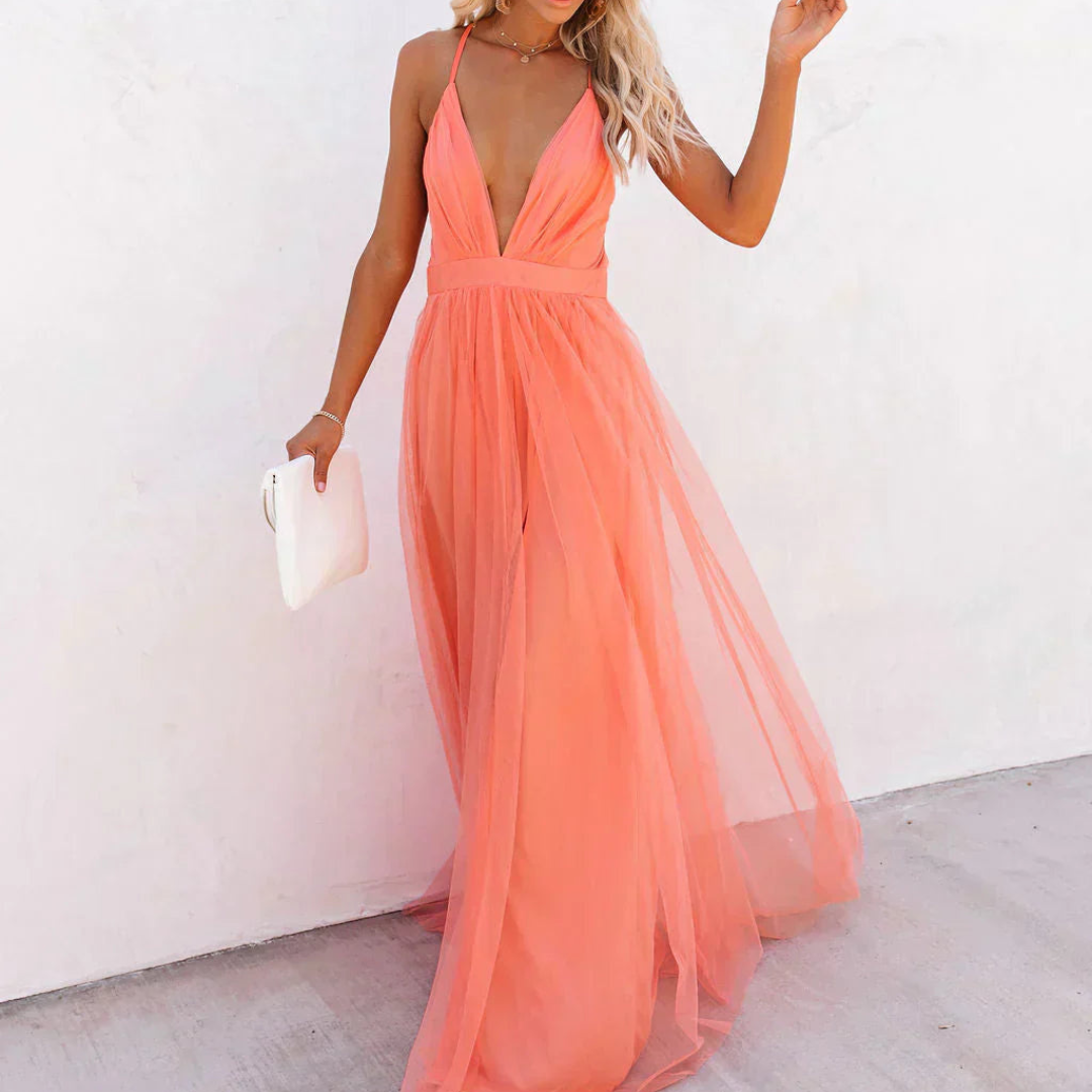 Ginevra Light Coral Maxi Dress, view 3