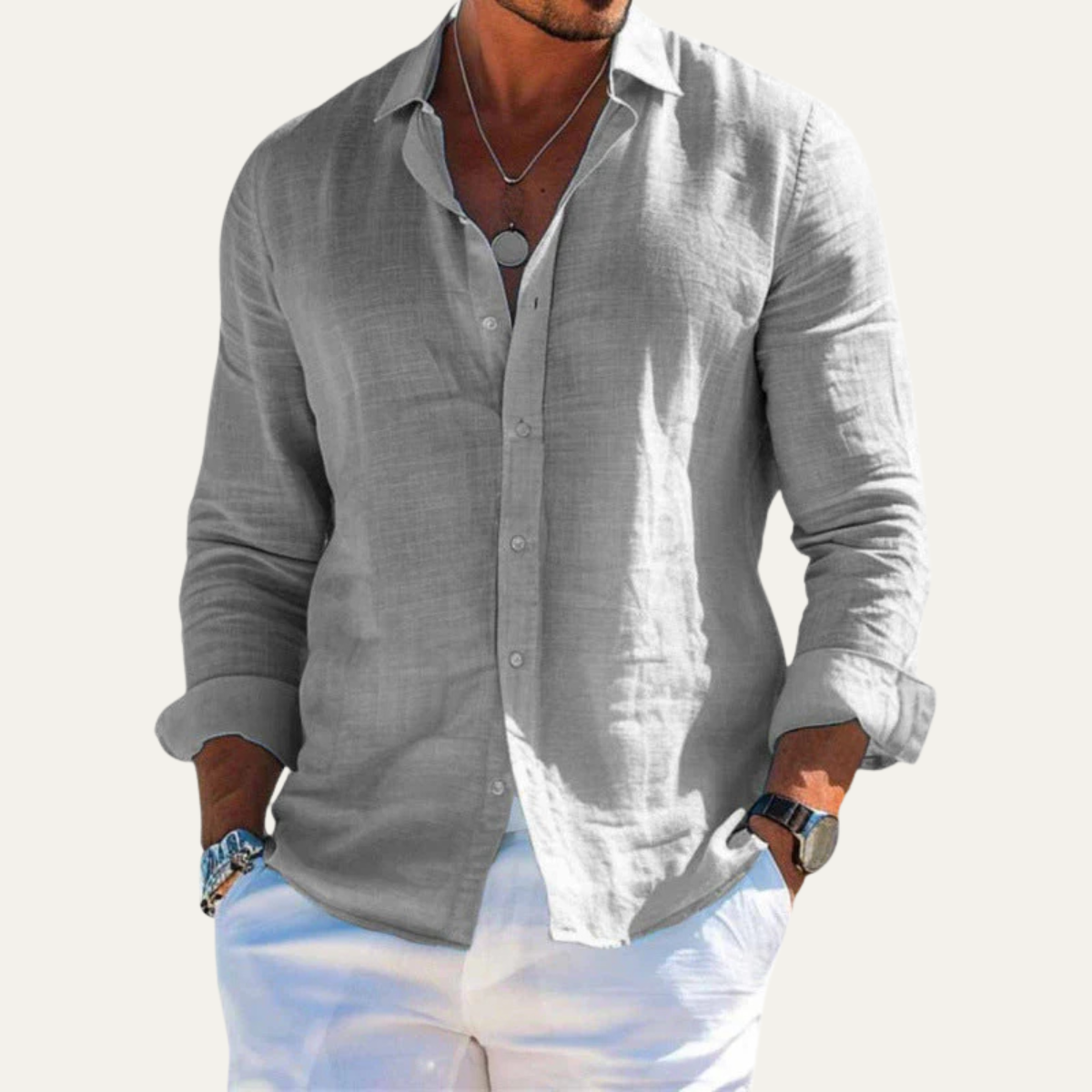 Zoagli Cotton-Linen Shirt in Gray
