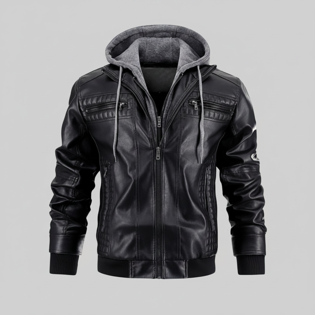 Casual Hooded Leather Jacket – Studio