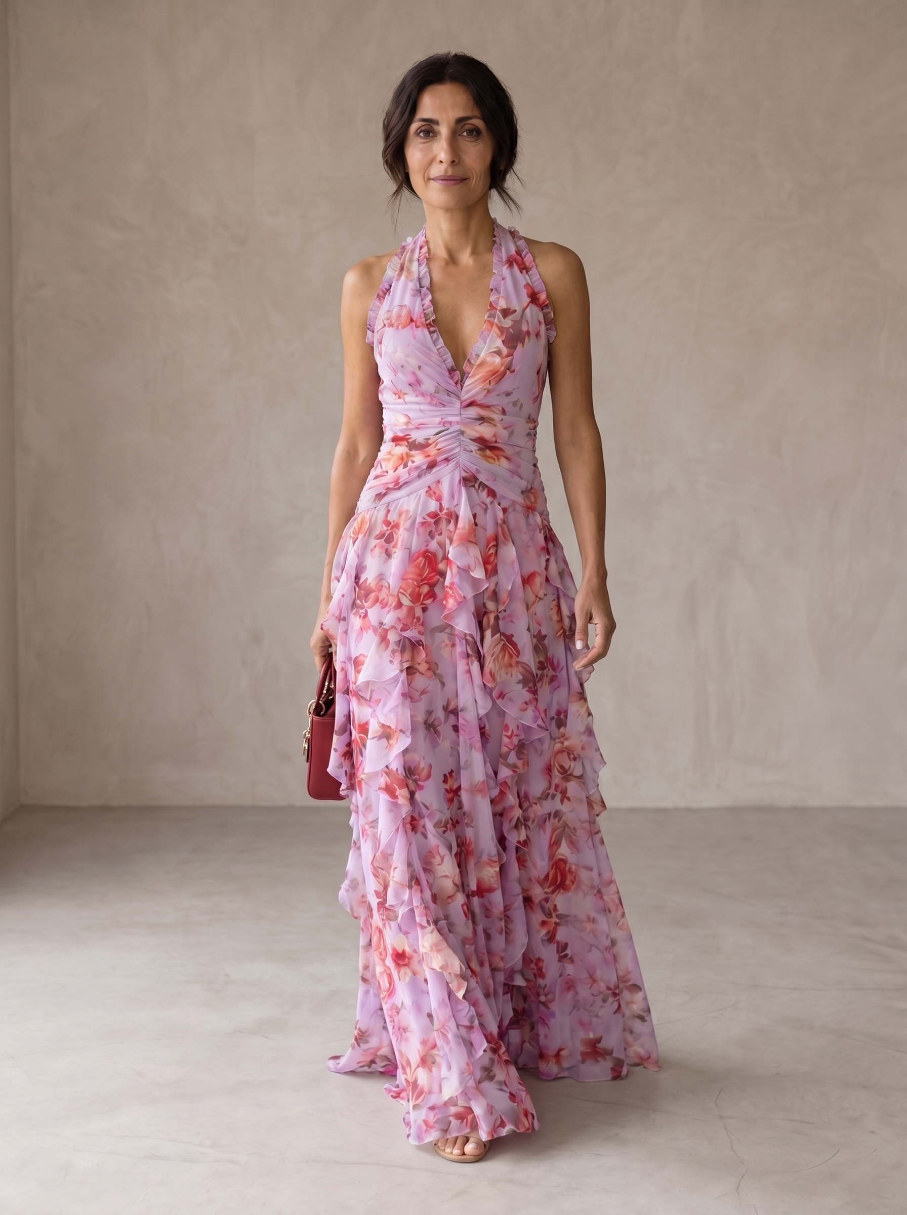 Belladina Elegant Rose Cascade Maxi Dress with American Neckline – women's maxi dresses